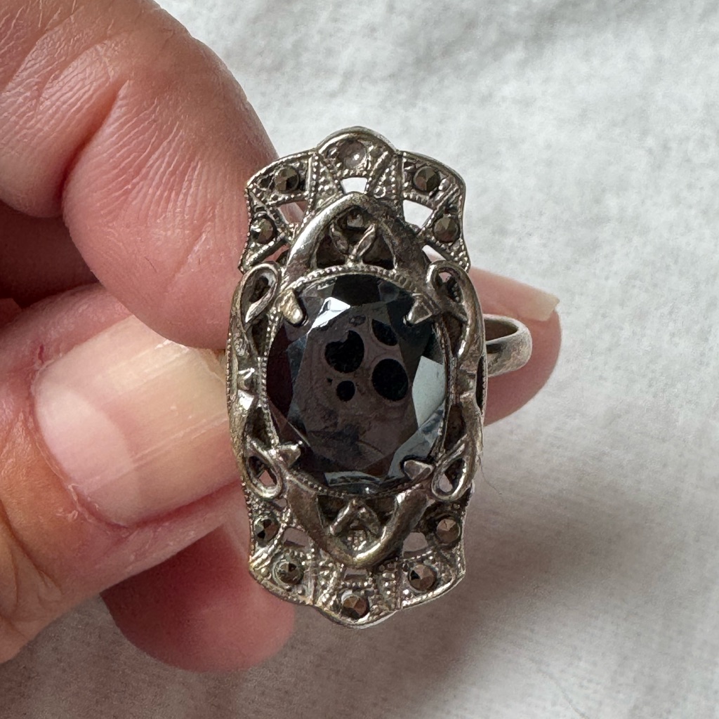 Hematite & Marcasite Art Deco Ring 1920’s